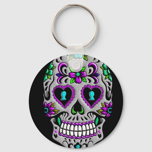 Retro Colorful Sugar Skull Sleutelhanger (Voorkant)