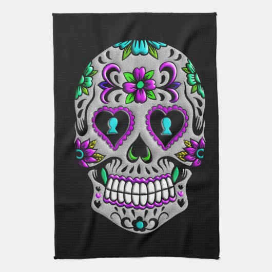 Retro Colorful Sugar Skull Theedoek (Verticaal)