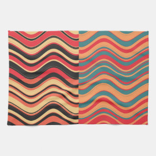 Retro Colorful Waves Abstracte Art Theedoek