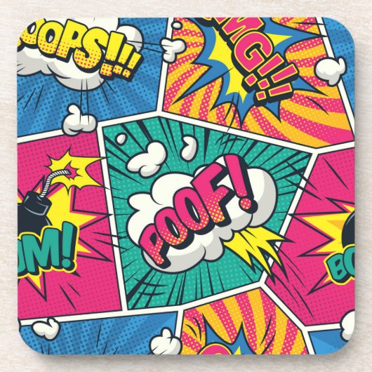 Retro Comic Explosion - Levendige Pop Art Bier Onderzetter (Voorkant)