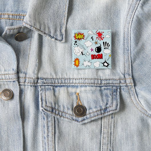 Retro Comic Explosion Pop Art Vierkante Button 5,1 Cm