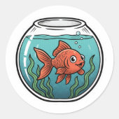 Retro Comic Goldfish Fishbowl Illustration Ronde Sticker (Voorkant)