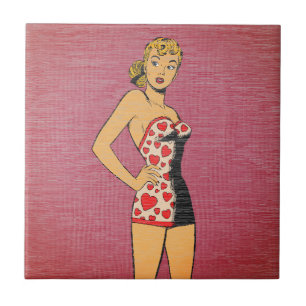 Retro Comic Hart Zwemkostuum Pin-up Tegeltje