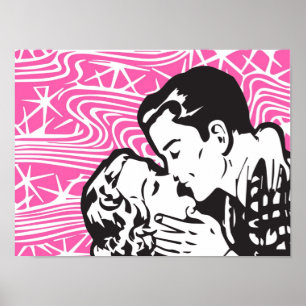 Retro Comic Kiss op roze achtergrond Poster