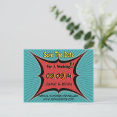 Retro Comic Pop Art Wedding Save the Date Briefkaa Aankondigingskaart (Staand voorkant)