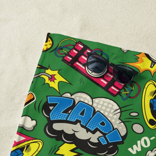 Retro Comic Pop Kunst Kleurrijk Patroon Strandlaken (In situ)