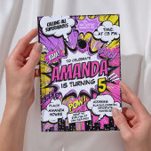 Retro Comic Superhelden Meisje Verjaardagsfeestje Kaart