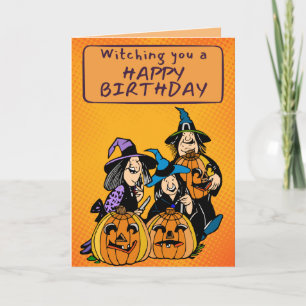Retro Comic Witches Halloween Birthday Card Kaart