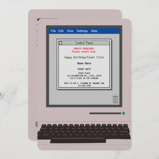 Retro Computer Funny Birthday Uitnodiging (Voorkant / Achterkant)