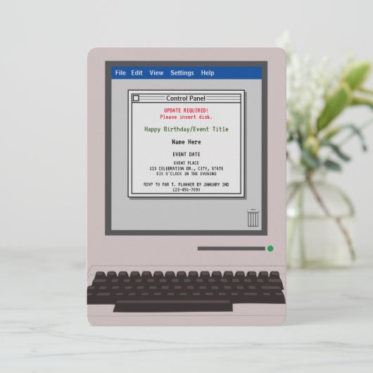 Retro Computer Funny Birthday Uitnodiging (Staand voorkant)