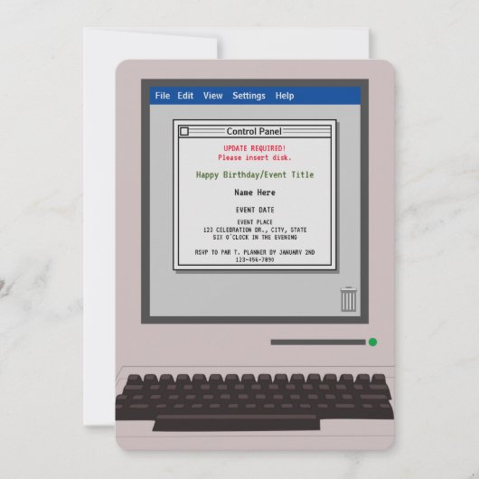 Retro Computer Funny Birthday Uitnodiging (Voorkant)