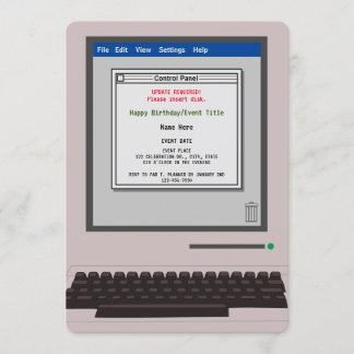 Retro Computer Funny Birthday Uitnodiging