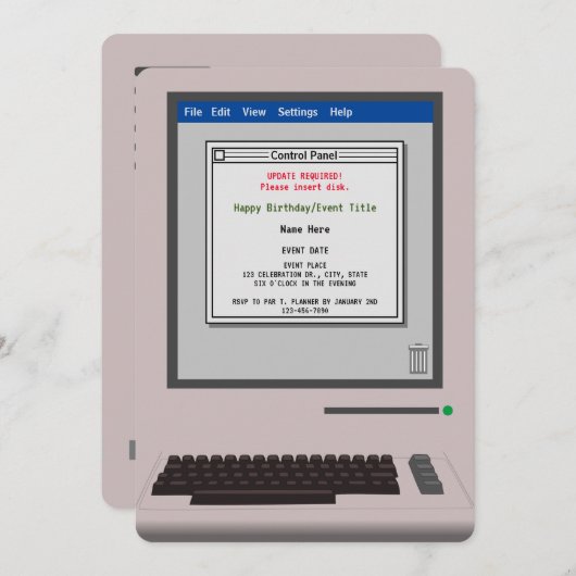 Retro Computer Grappige Verjaardag Uitnodiging (Voorkant / Achterkant)