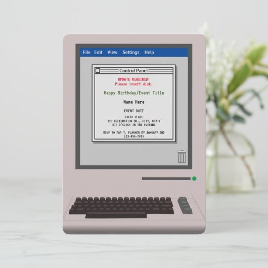 Retro Computer Grappige Verjaardag Uitnodiging (Staand voorkant)