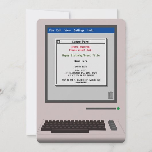 Retro Computer Grappige Verjaardag Uitnodiging (Voorkant)
