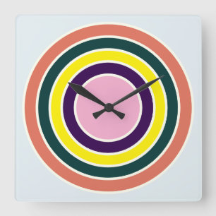 Retro Concentrische Cirkel Pop Art Wandklok Vierkante Klok