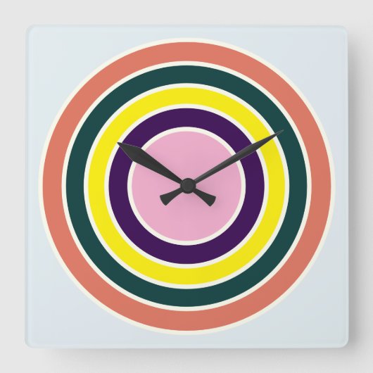 Retro Concentrische Cirkel Pop Art Wandklok Vierkante Klok (Voorkant)
