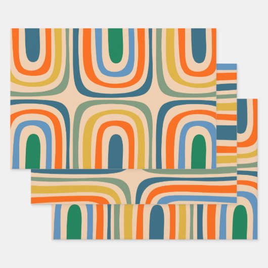 Retro Confaab Boho Abstract Kleurrijk Patroon Inpakpapier Vel (Set)