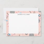 Retro Confetti Memphis Pattern Pink Flat Notecard Notitiekaartje (Voorkant)