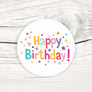 Retro Confetti Verjaardagsstickers Ronde Sticker
