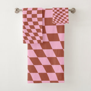 Retro Controleer Patroop roze en bruin toetsenbord Bad Handdoek