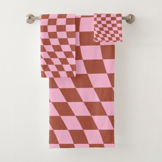 Retro Controleer Patroop roze en bruin toetsenbord Bad Handdoek (Insitu)