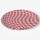 Retro Controleer Patroop roze en bruin toetsenbord Papieren Bordje (Gekanteld)