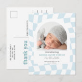 Retro controleert Blue Boy Foto Geboorte Aankondig Aankondigingskaart (Voorkant / Achterkant)