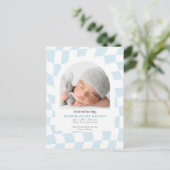 Retro controleert Blue Boy Foto Geboorte Aankondig Aankondigingskaart (Staand voorkant)