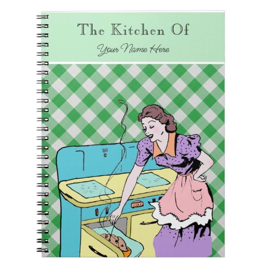 Retro Cookbook Green Pset Check Recipe Wife Notitieboek (Voorkant)