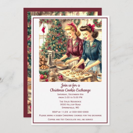 Retro Cookie Exchange Kerstmis Kaart (Voorkant / Achterkant)