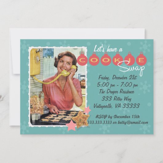 Retro Cookie Swap Holiday Party Uitnodiging (Voorkant)
