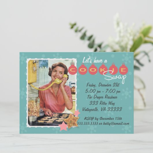 Retro Cookie Swap Holiday Party Uitnodiging (Staand voorkant)