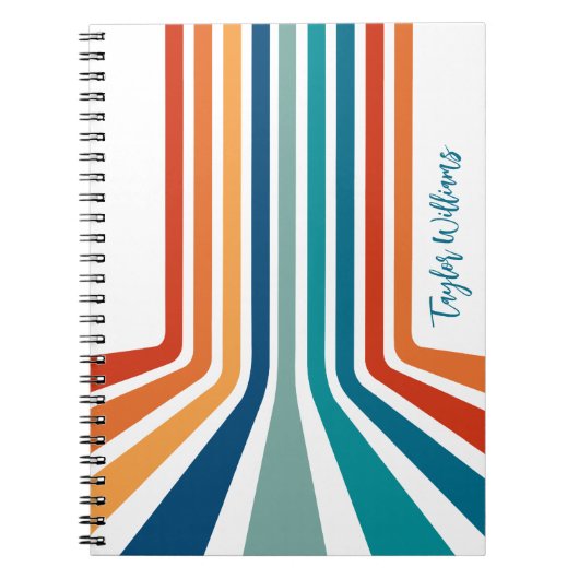 Retro Cool Bent Strepen met Jouw naam Notitieboek (Voorkant)
