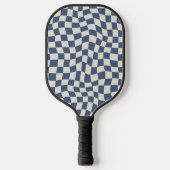 Retro Cool Blue Wavy Check Monogram Optie Pickleball Paddle (Voorkant)