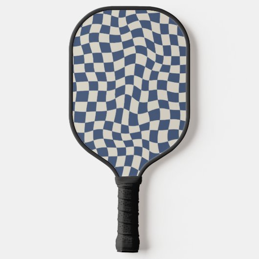 Retro Cool Blue Wavy Check Monogram Optie Pickleball Paddle (Achterkant)
