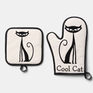 Retro “Cool Cat” Ovenwant en pannenlapper set