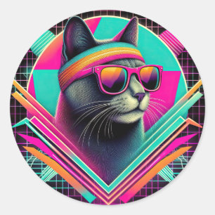 Retro Cool Cat Ronde Sticker