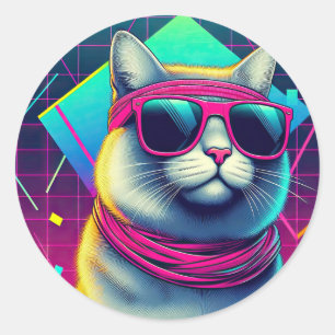 Retro Cool Cat Ronde Sticker