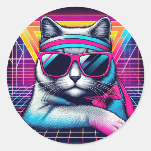 Retro Cool Cat Ronde Sticker
