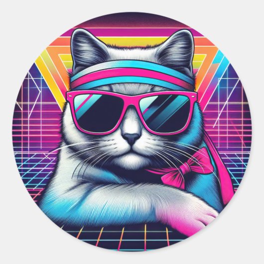 Retro Cool Cat Ronde Sticker (Voorkant)