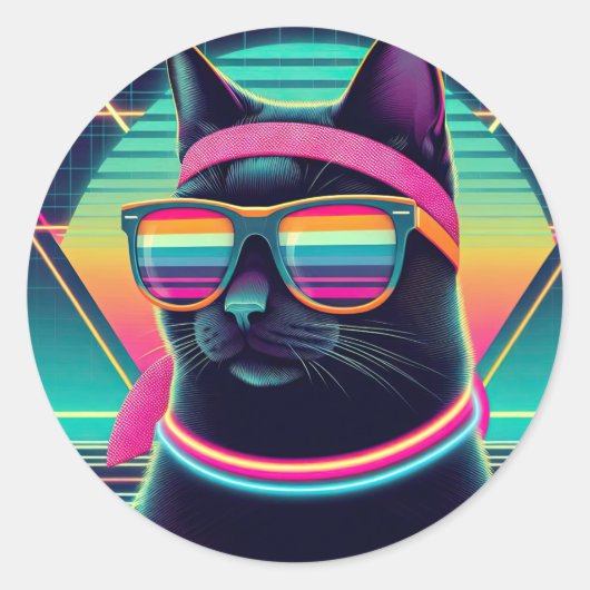 Retro Cool Cat Ronde Sticker (Voorkant)