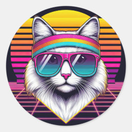 Retro Cool Cat Ronde Sticker