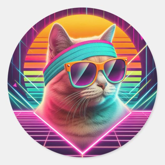 Retro Cool Cat Ronde Sticker (Voorkant)