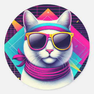 Retro Cool Cat Ronde Sticker