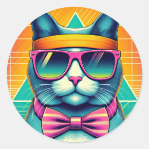 Retro Cool Cat Ronde Sticker