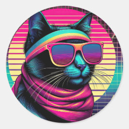 Retro Cool Cat Ronde Sticker