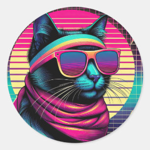Retro Cool Cat Ronde Sticker