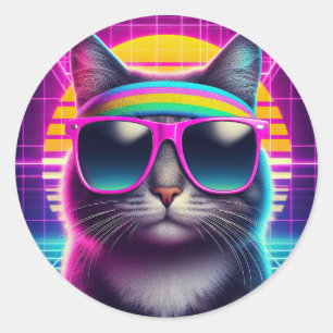 Retro Cool Cat Ronde Sticker