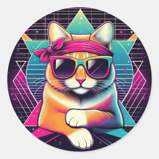 Retro Cool Cat Ronde Sticker (Voorkant)